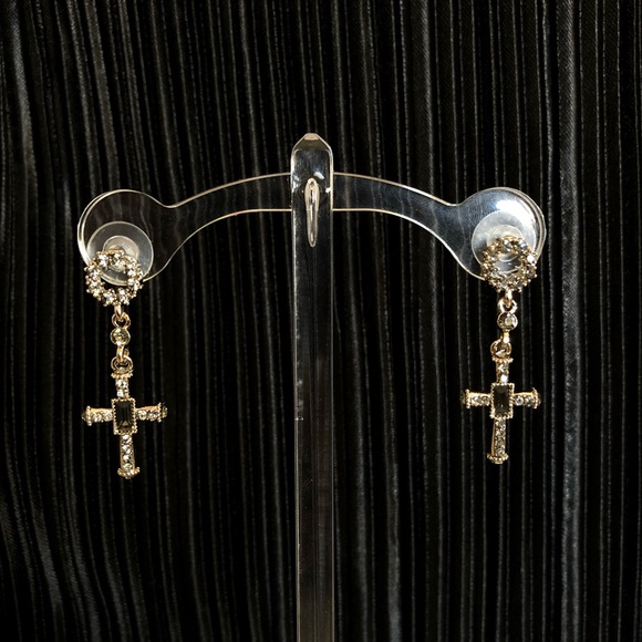Vintage Jewelry - Jeweled cross drop earring Vintage Jewelry - Jeweled cross drop earring